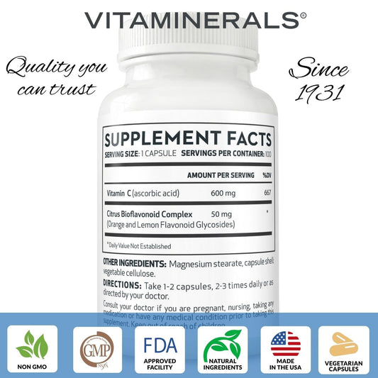 Vitaminerals 60 C-600, Vitamin C, 100 Veggie caps