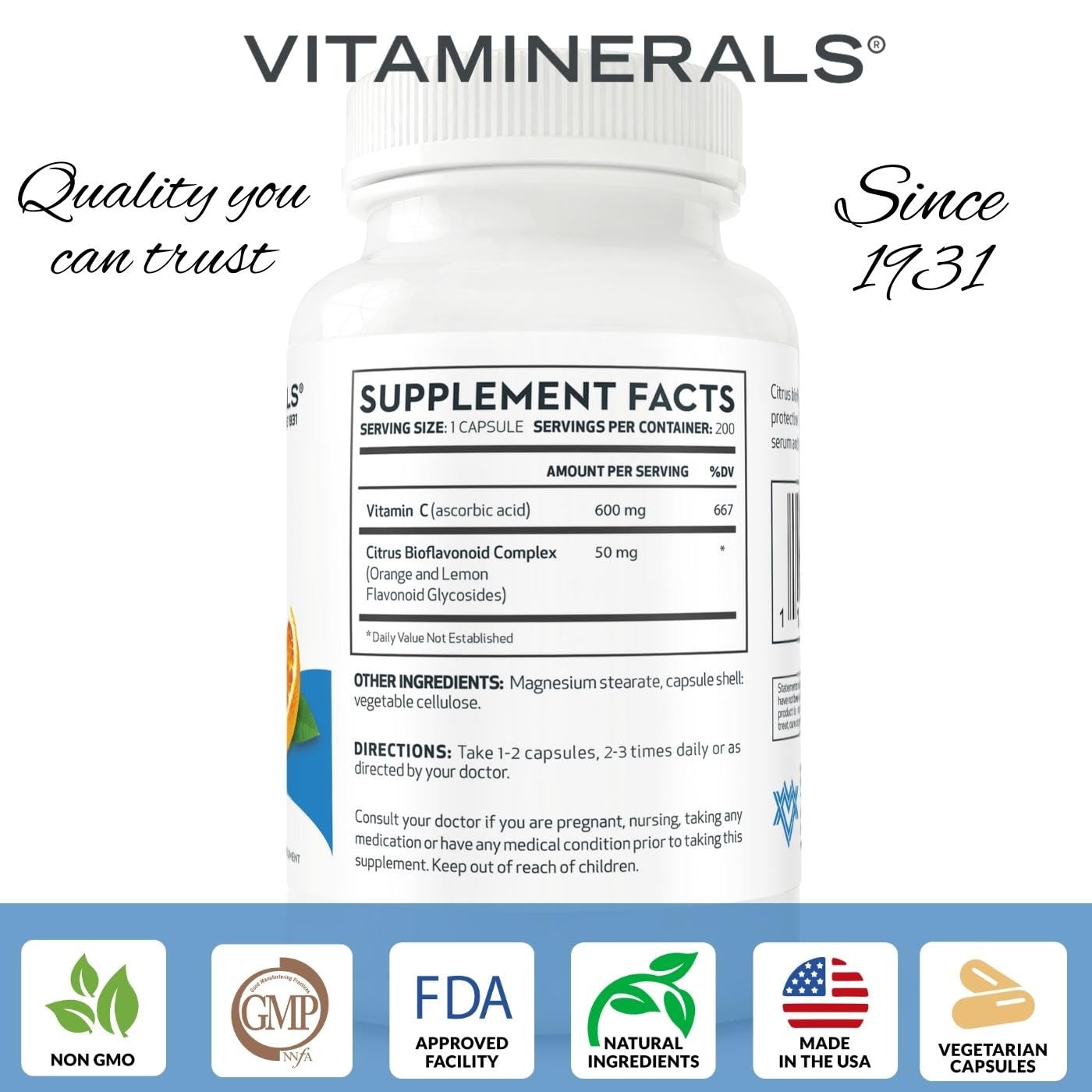 Vitaminerals 60 C-600, Vitamin C, 200 Veggie caps