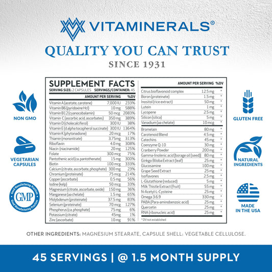 Vitaminerals Comb Adult MultiVitamin + Greens Blend, 90 Veggie caps