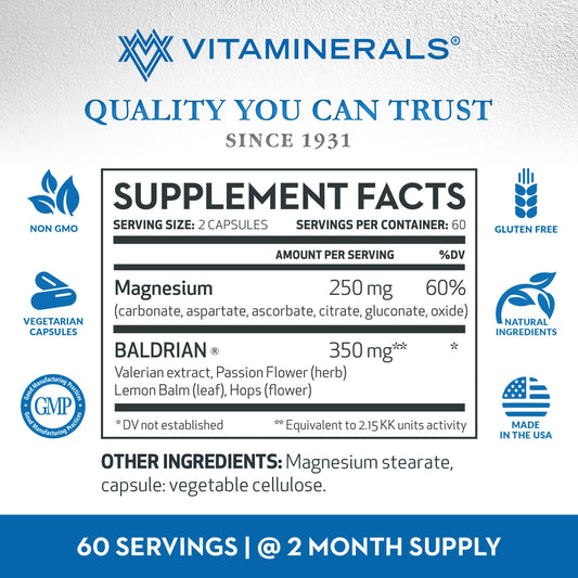 Vitaminerals 33+ Baldrian Plus, 120 Vegetarian Capsules