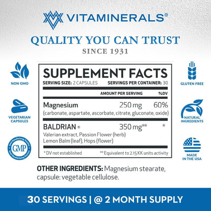 Vitaminerals 33+ Baldrian Plus, 60 Vegetarian Capsules