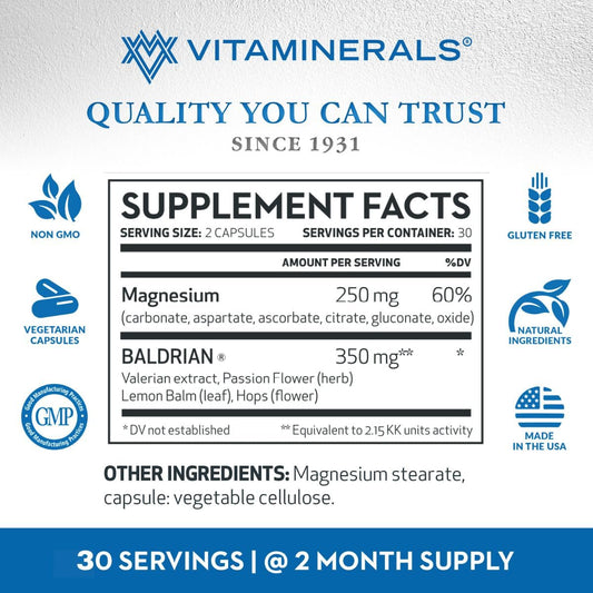 Vitaminerals 33+ Baldrian Plus, 60 Vegetarian Capsules