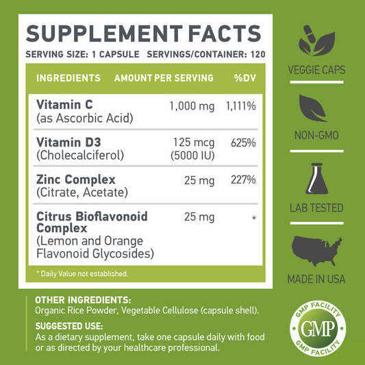 Muscle Food Labs C D Z, Vitamin C, D3 & Zinc