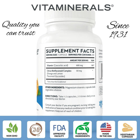 Vitaminerals 60 C-600, Vitamin C, 200 Vcaps
