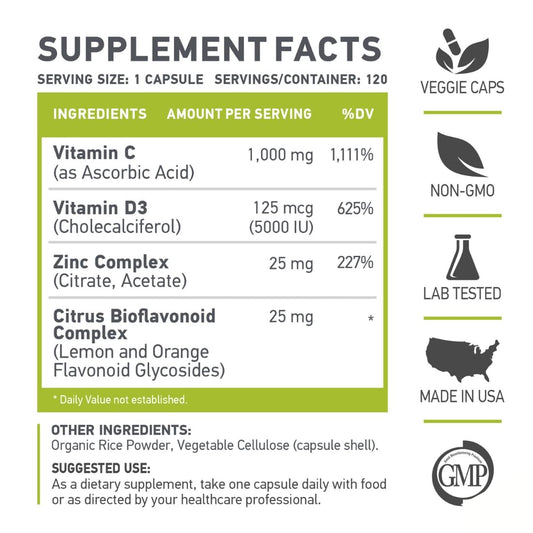 Muscle Food Labs C D Z, Vitamin C, D3 & Zinc